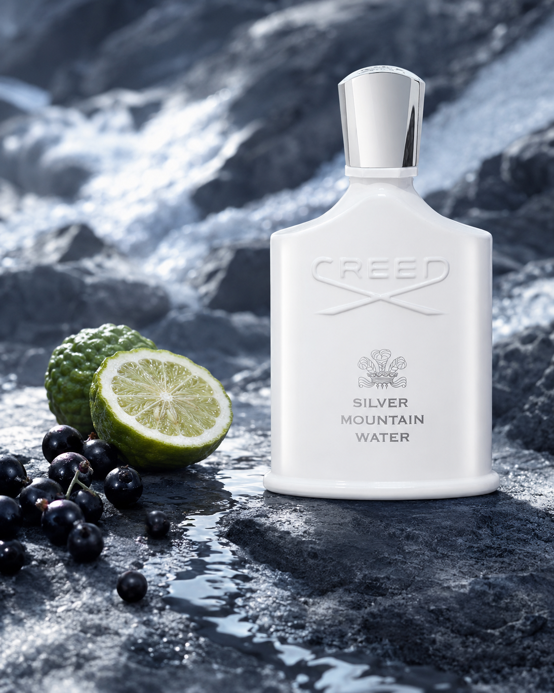 Creed Silver Mountain Water Eau de Parfum - صورة حملة عطرية: 08 bergamot blackcurrant macro
