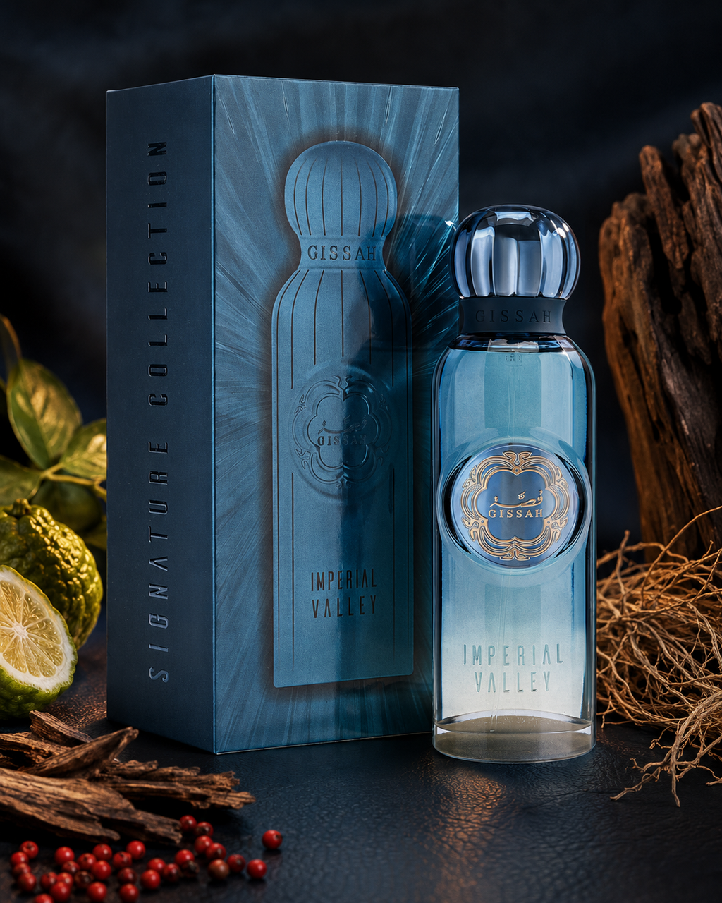 Gissah Imperial Valley Eau de Parfum 200ml - صورة حملة عطرية: 04 campaign oud vetiver tabletop