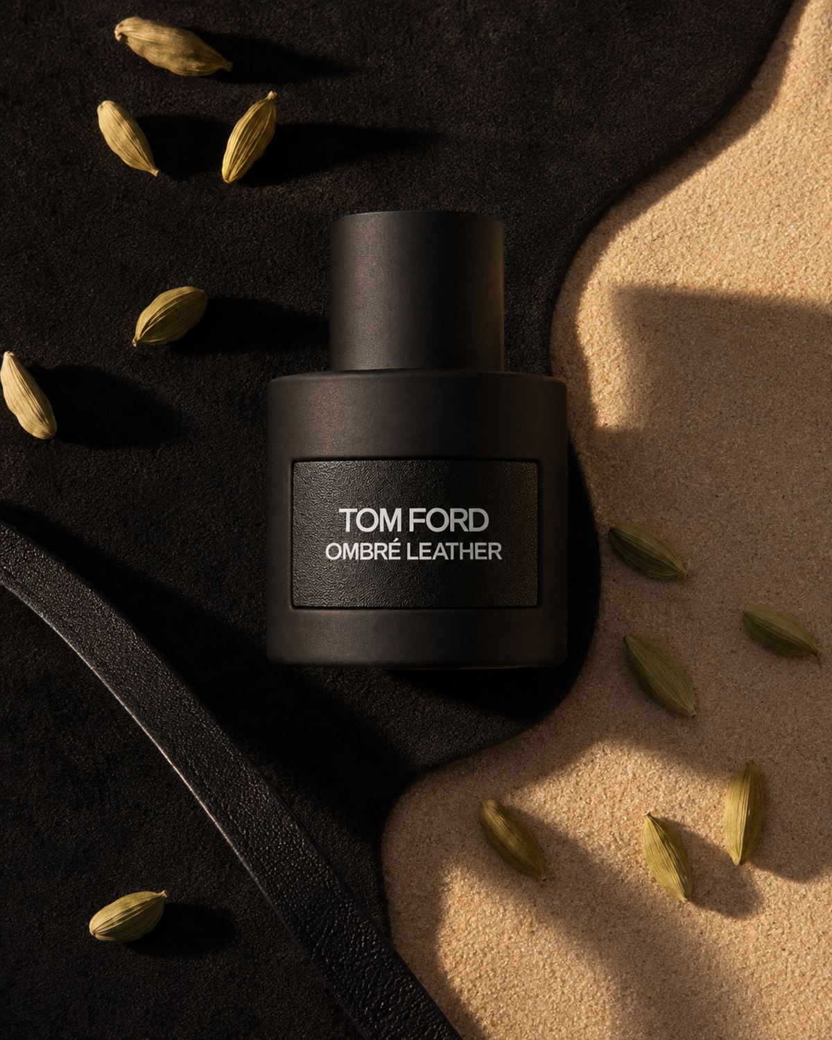 Tom Ford Ombré Leather Eau de Parfum - صورة حملة عطرية: 08 campaign cardamom shadow flatlay